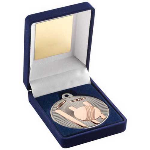 50mm Cricket Medal in Blue Velvet Presentation Case