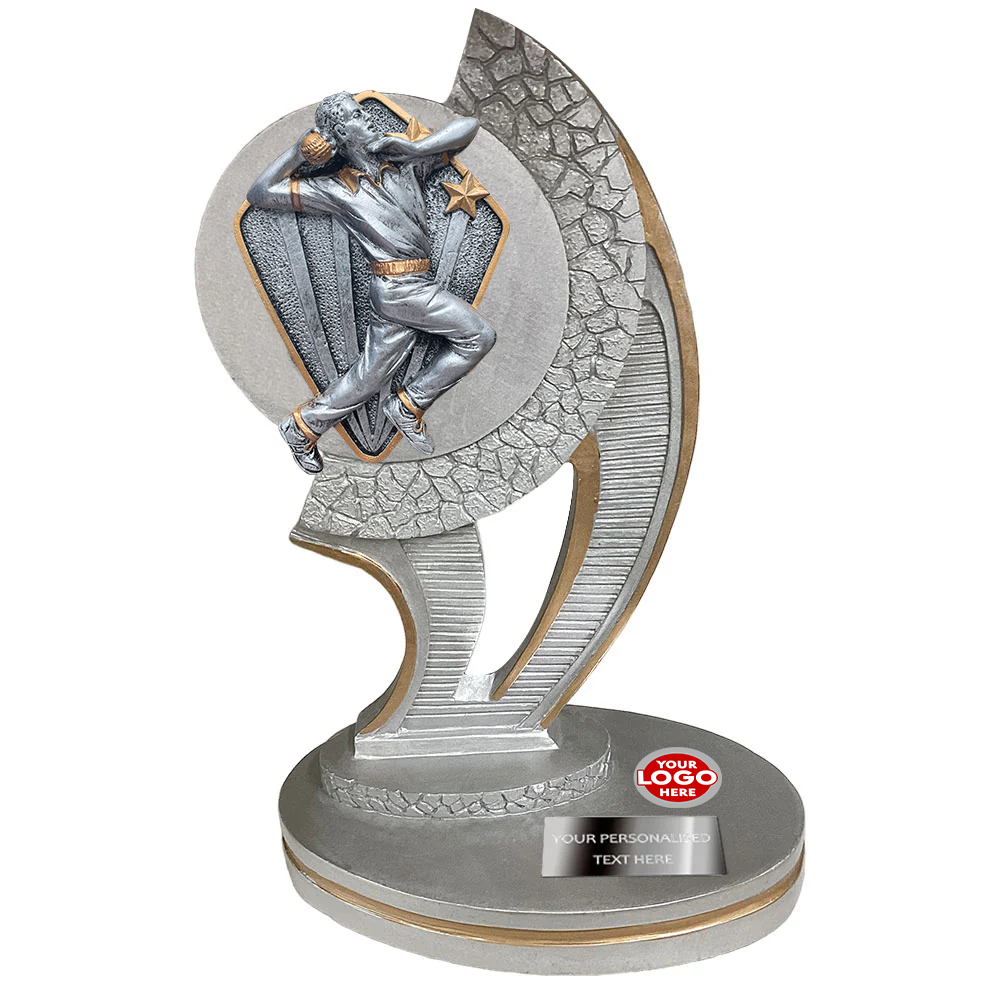 Silver Cricket Resin Trophy Award with Diamond-shaped Disc Option (1351-3) BW Trophies