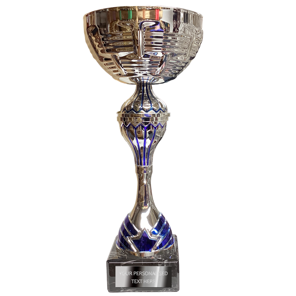 Stylish Silver Cup with Blue Highlights (1664E/F/G) BW Trophies