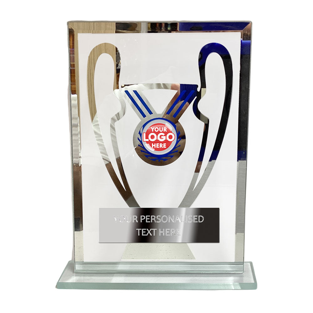 Rectangular Glass Award with Silver Trophy Design 20521 BW Trophies