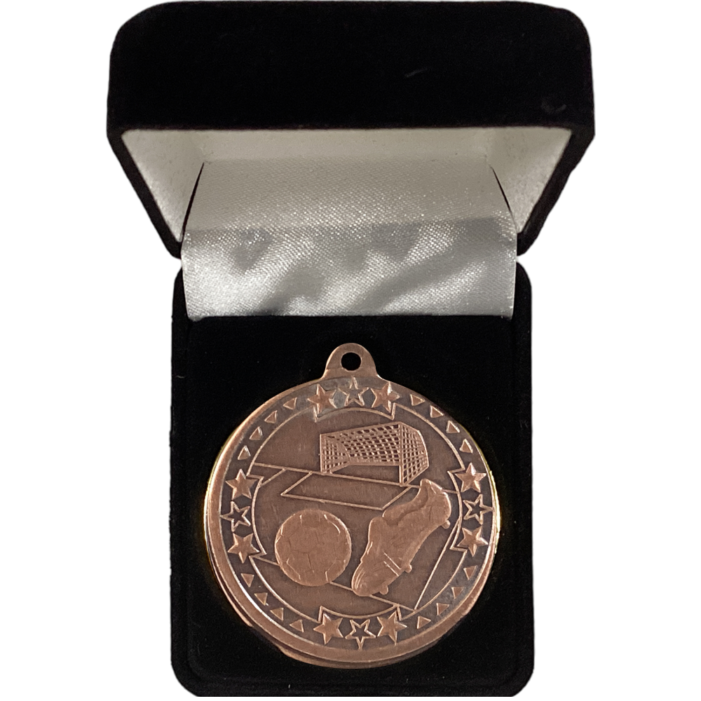 Football Medal in Black Velvet Presentation Box BW Trophies