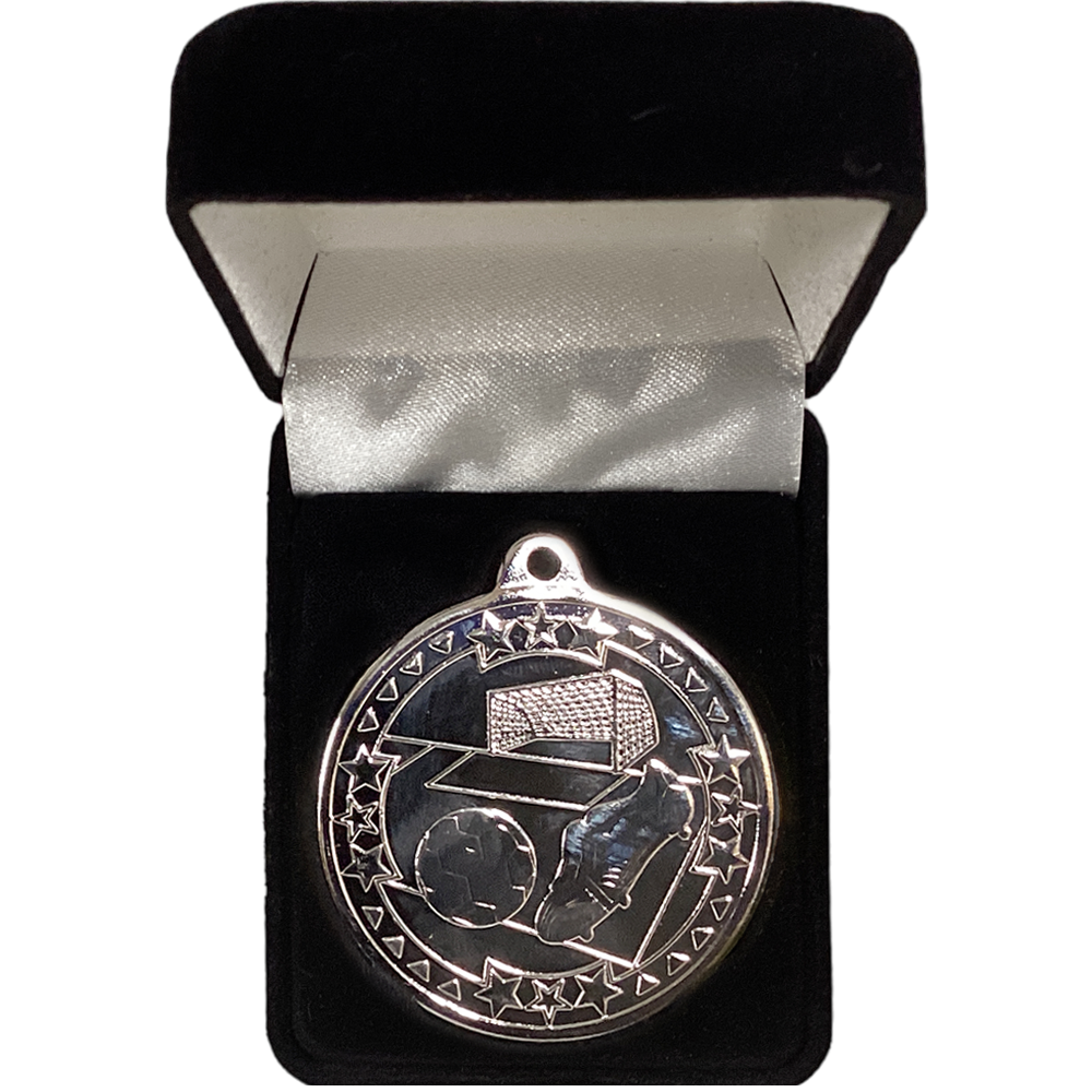 Football Medal in Black Velvet Presentation Box BW Trophies