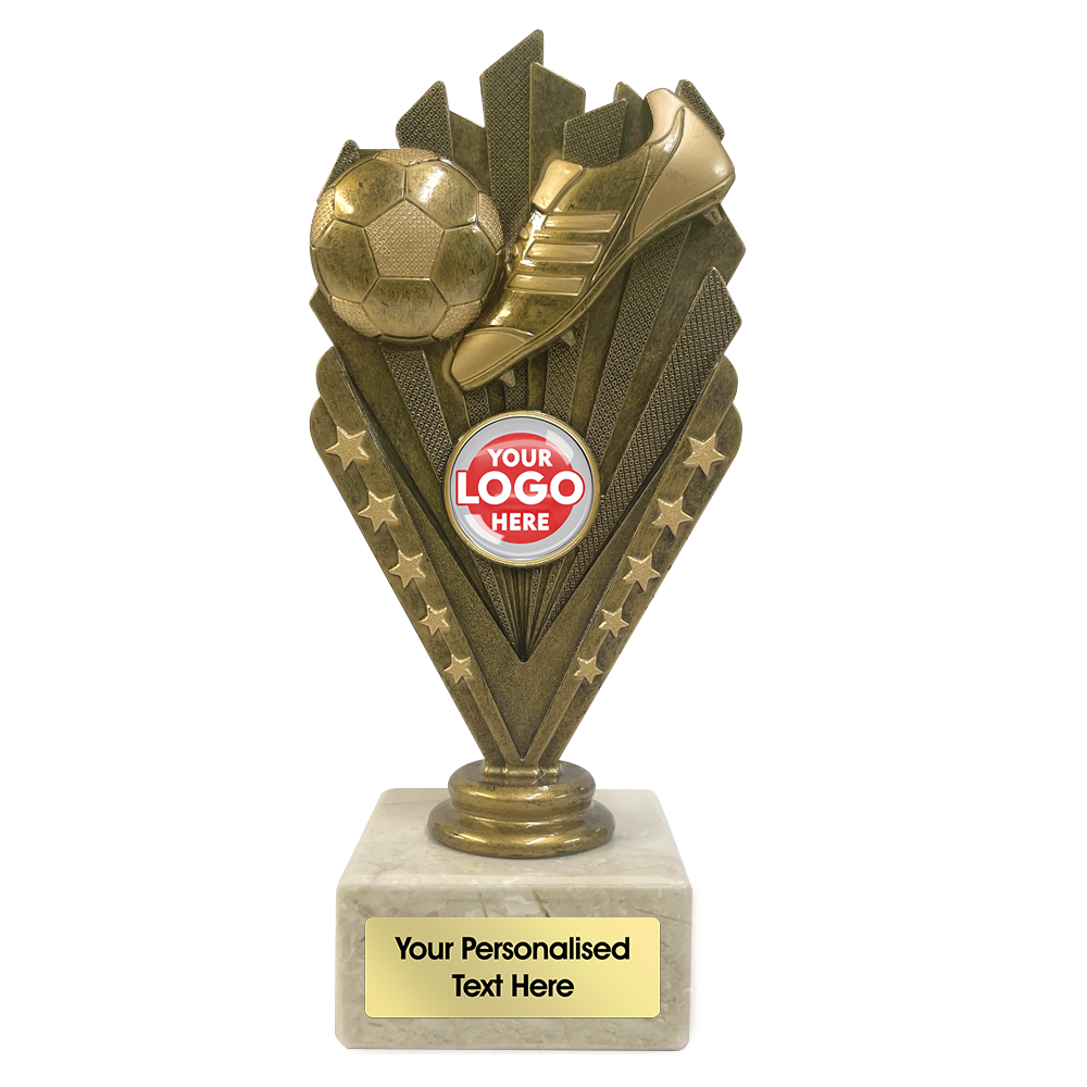 EO Football Bronze Trophy on Marble Stand Featuring A Boot & Ball (45C) BW Trophies