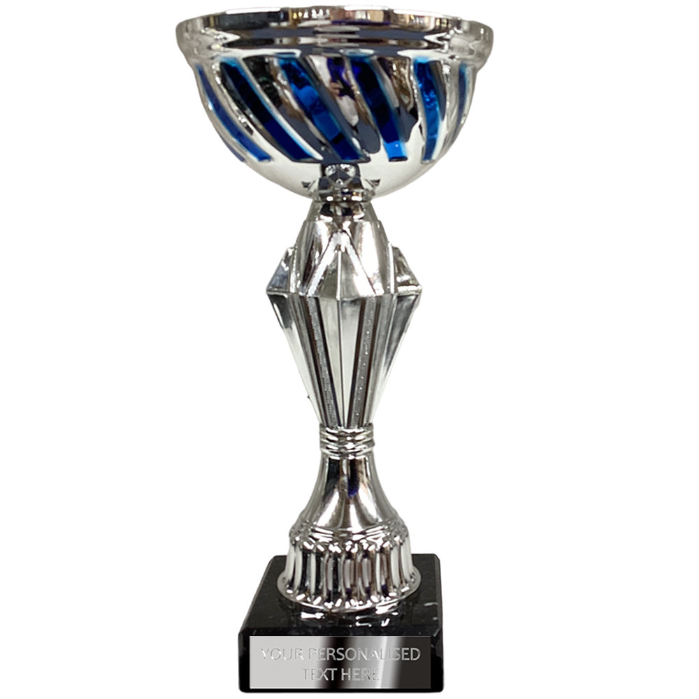 Silver Cup with Blue Elements on Black Marble Base (BS8 B/C) BW Trophies