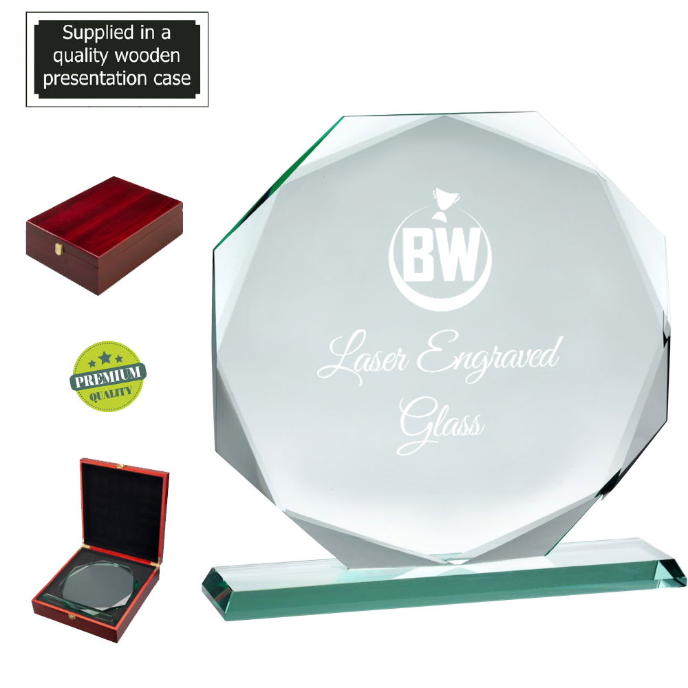Premium Quality Lasered Glass in Octagonal Shape (JP04A/B) BW Trophies