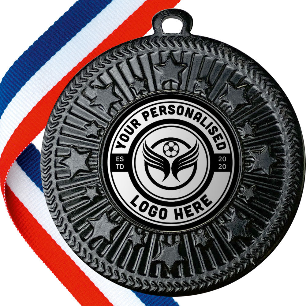 Unique Black Medal with your Personalised Logo BW Trophies