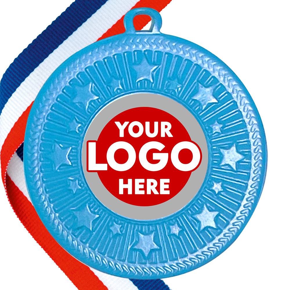 Unique Blue Medal with your Personalised Logo BW Trophies