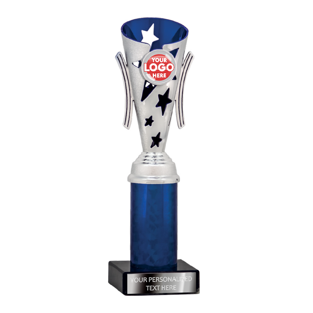 Blue & Silver Star Design Tube Trophy (1962A/B/C/D) BW Trophies