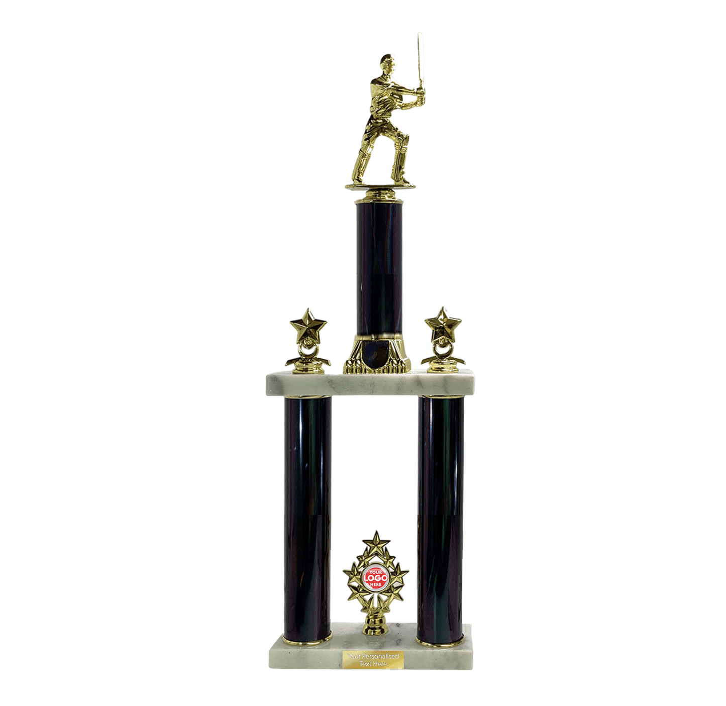 Cricket Large Trophy in Red with Golden Batsman