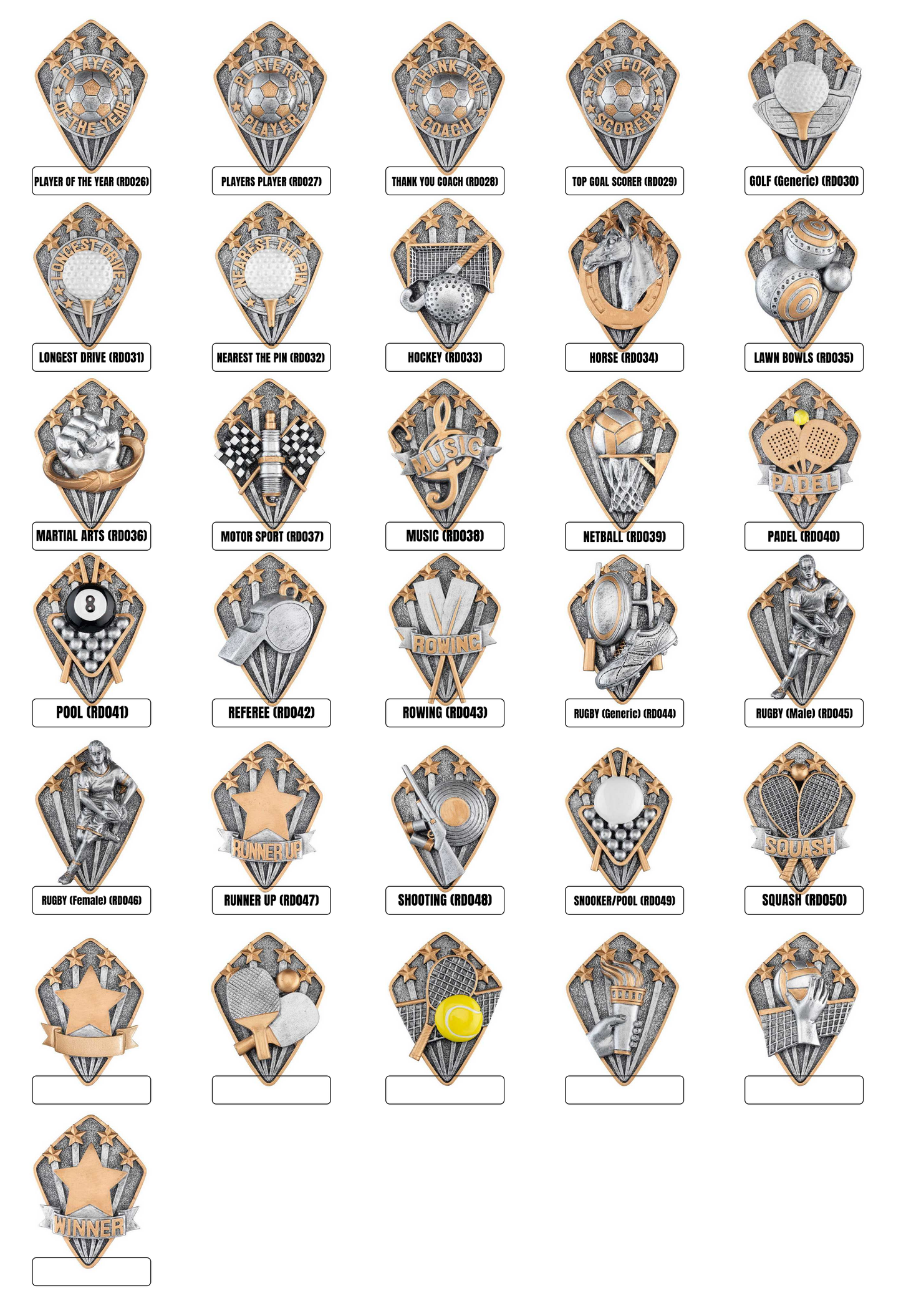 Multi-Sport Trophy Award that can be customised with Diamond-shaped Disc (FP01C - 241mm) BW Trophies