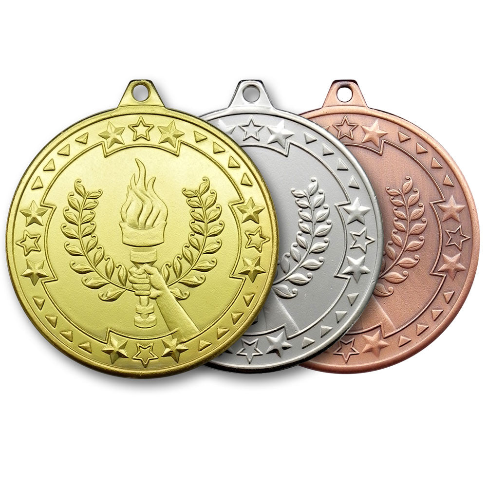 50mm Embossed Sports Day Torch Medal BW Trophies