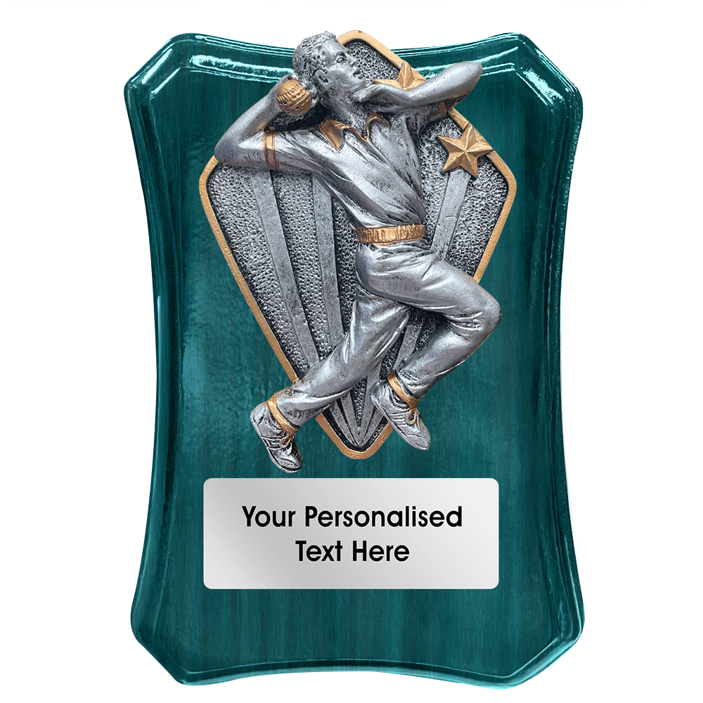 Dark Green Cricket Wooden Trophy Shield with Diamond Disc Choice (FWP79GR) BW Trophies