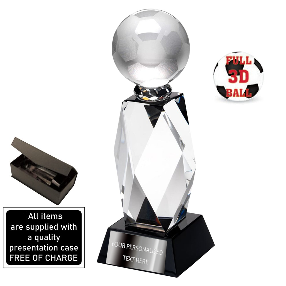 Stylish Football Glass Award With Presentation Box (TD501GA/B/C) BW Trophies