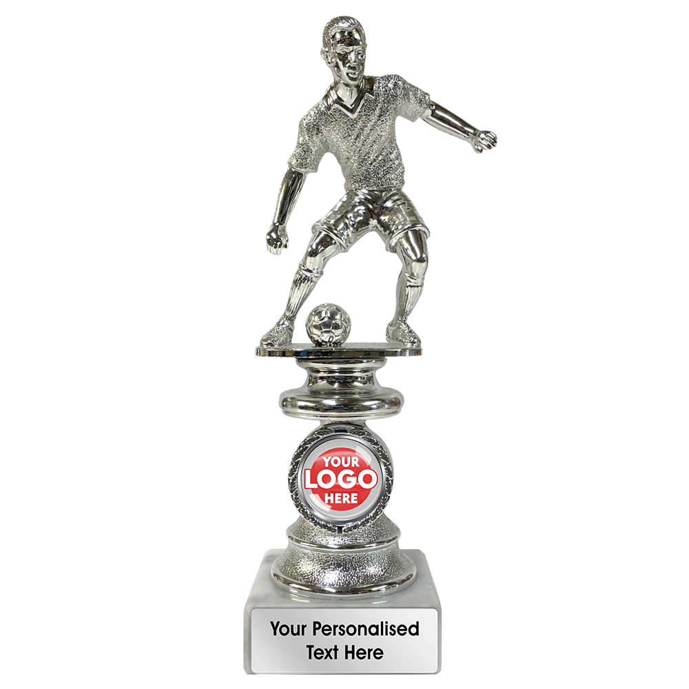 Silver Football Trophy with Footballer in Action (JL184B)