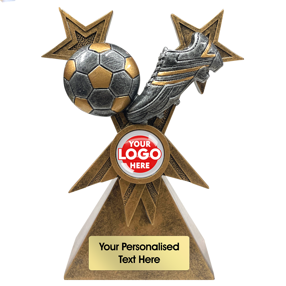 IO - Ball & Shoe with Stars Football Resin Trophy (JR1-RF141A/B) BW Trophies