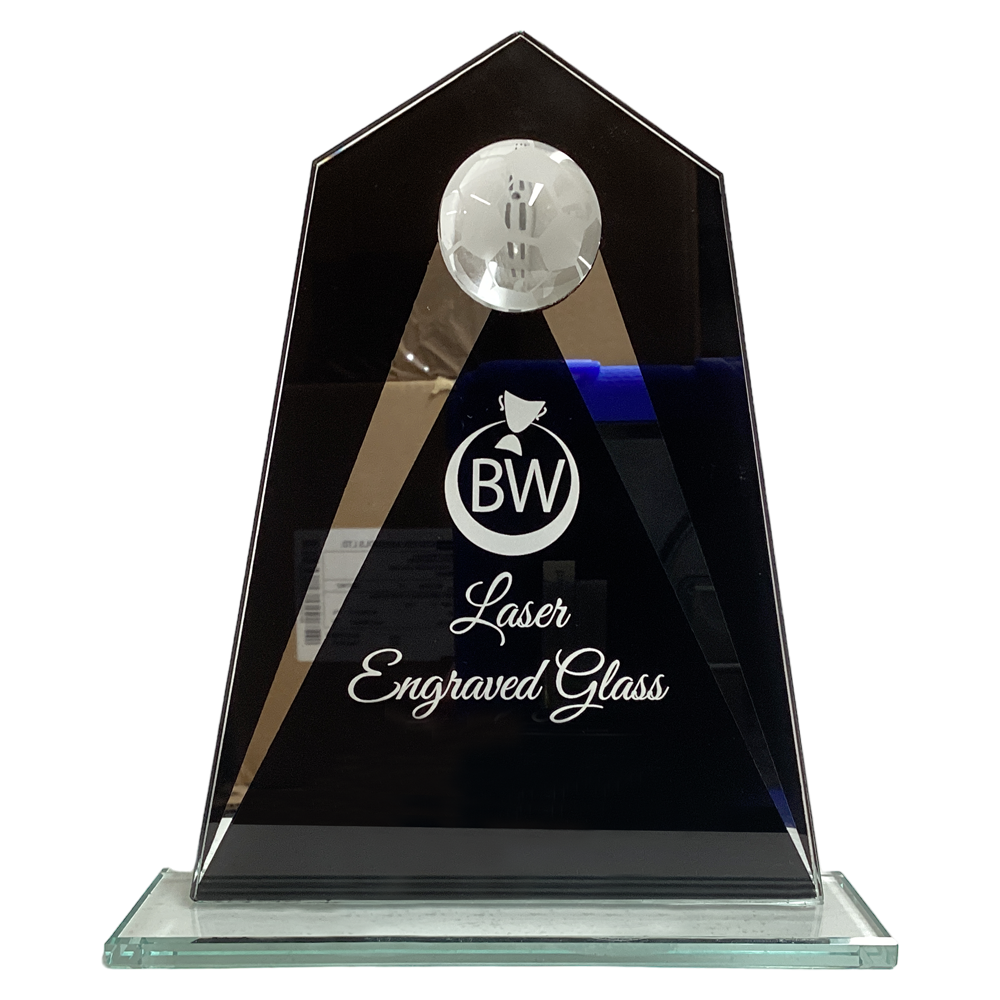 Football Glass Trophy Award in Black Lasered (KB014A) BW Trophies