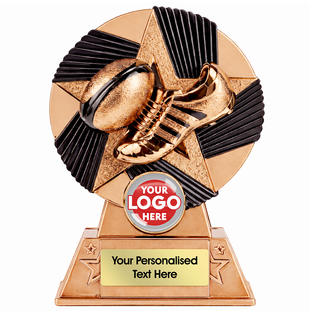 Two Tone Boot and Ball Rugby Award in Bronze (KC8BBK) BW Trophies