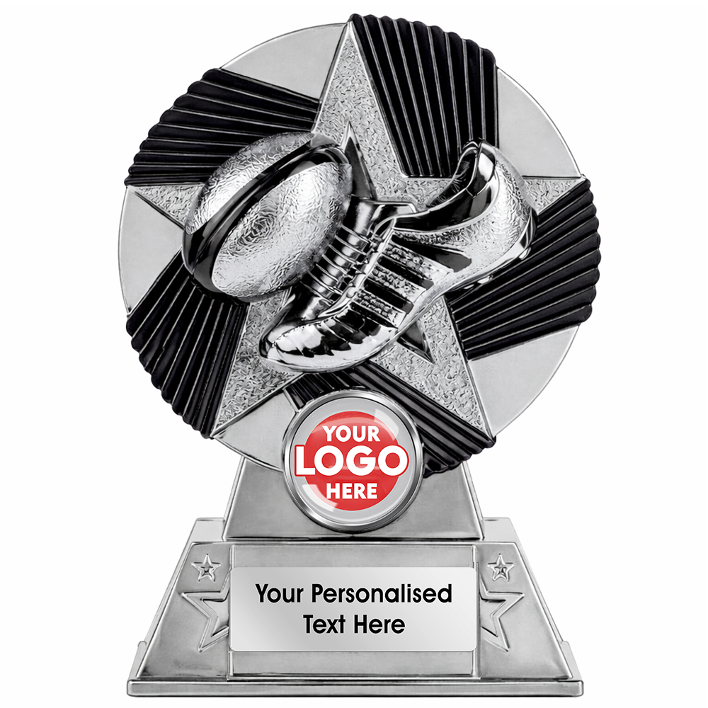 Two Tone Boot and Ball Rugby Award in Silver (KC8SBK) BW Trophies