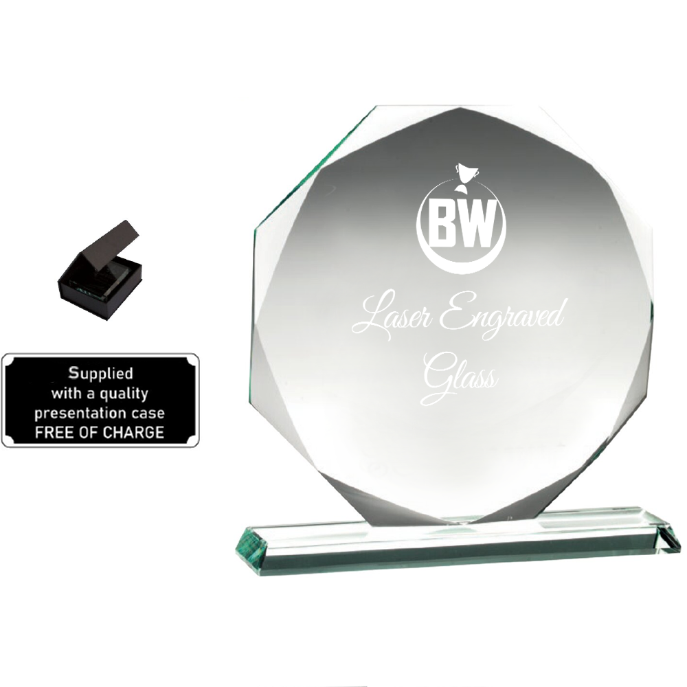 Solid and Elegant Octagonal Lasered Jade Glass (KG1A/B/C) BW Trophies