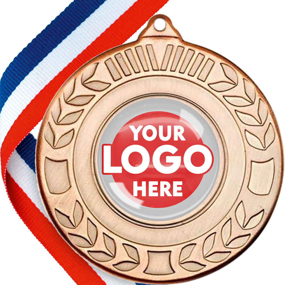 Glossy Gel Embossed Laurel Design Medals on Ribbons MINIMUM ORDER 100