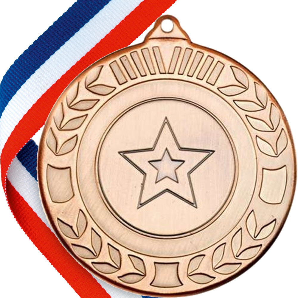 50mm Original Embossed Laurel Medal on a Ribbon (TT) BW Trophies