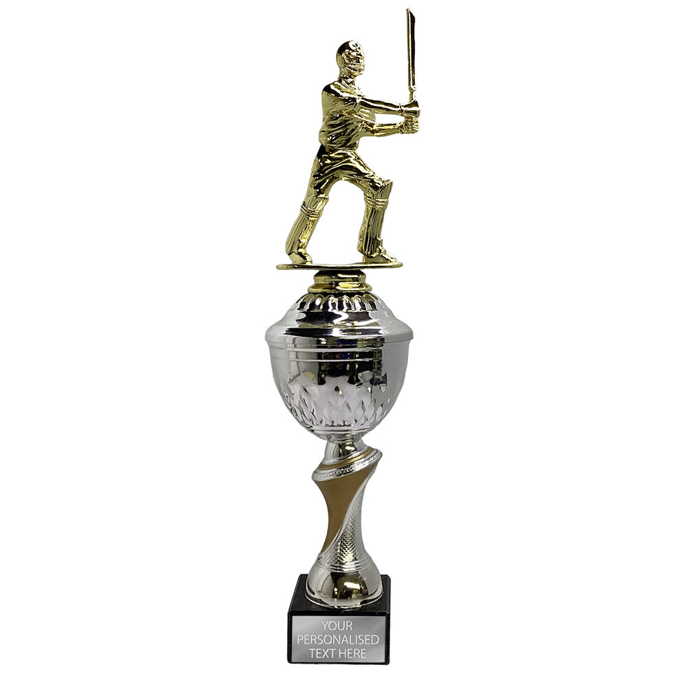 Silver Cricket Cup Award with Golden Batsman (MT10274A) BW Trophies