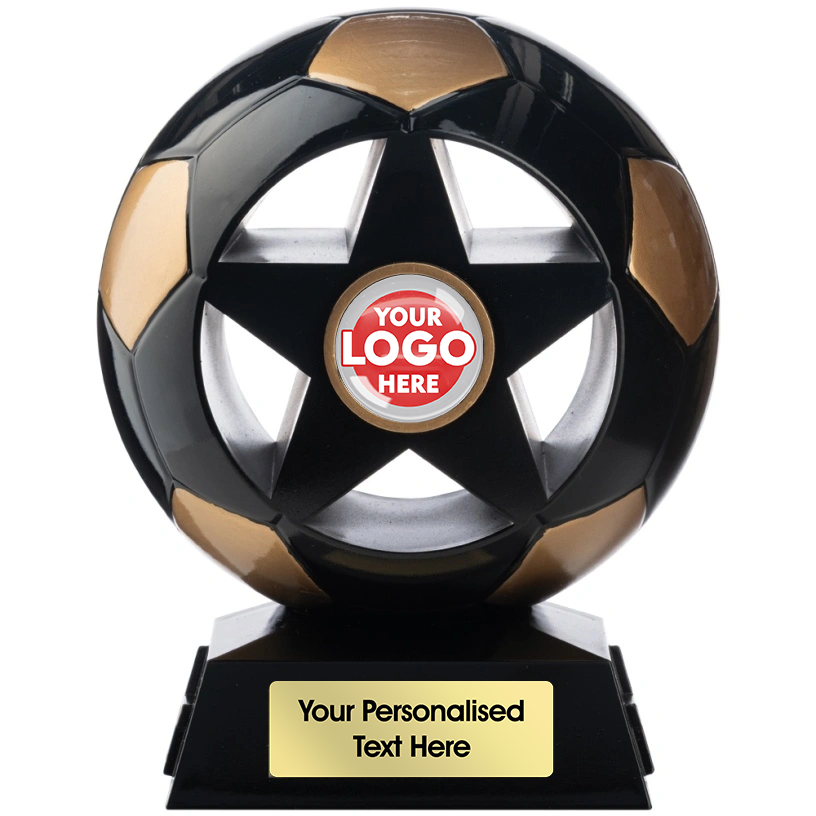 Two Tone Football Ball and Star in Black and Gold (NB5BLG/12) BW Trophies
