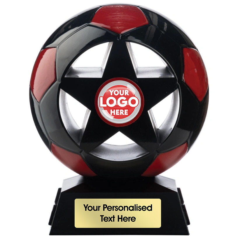 Two Tone Football Ball and Star in Black and Red (NB5BLRE/12) BW Trophies