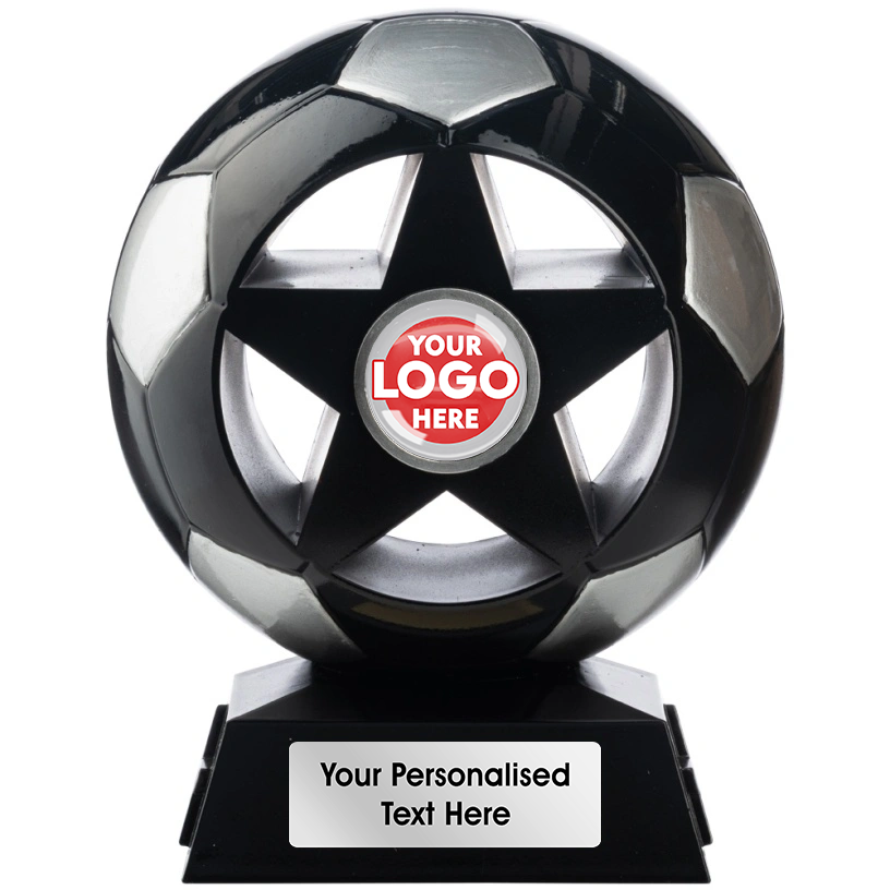 Two Tone Football Ball and Star in Black and Silver (NB5BLS/12) BW Trophies