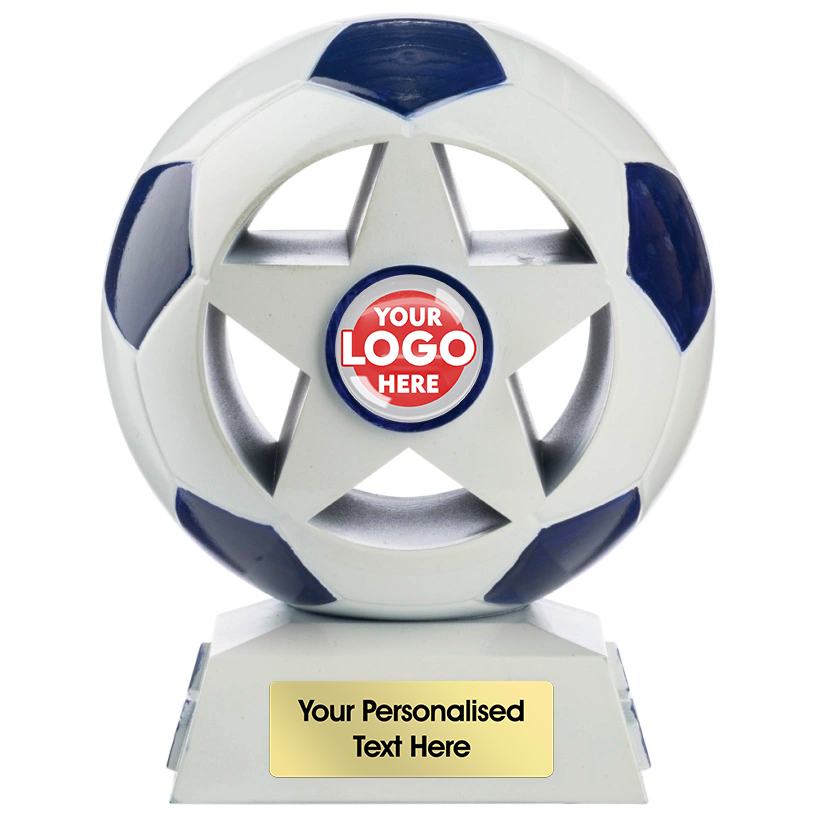 Two Tone Football Ball and Star in White and Blue (NB5WBU/11) BW Trophies