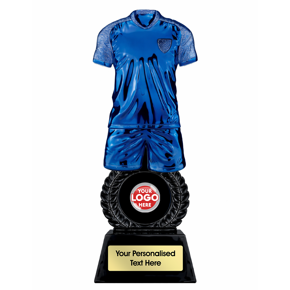 3D Blue Football Kit Trophy with Logo Centre (PA26075A) BW Trophies