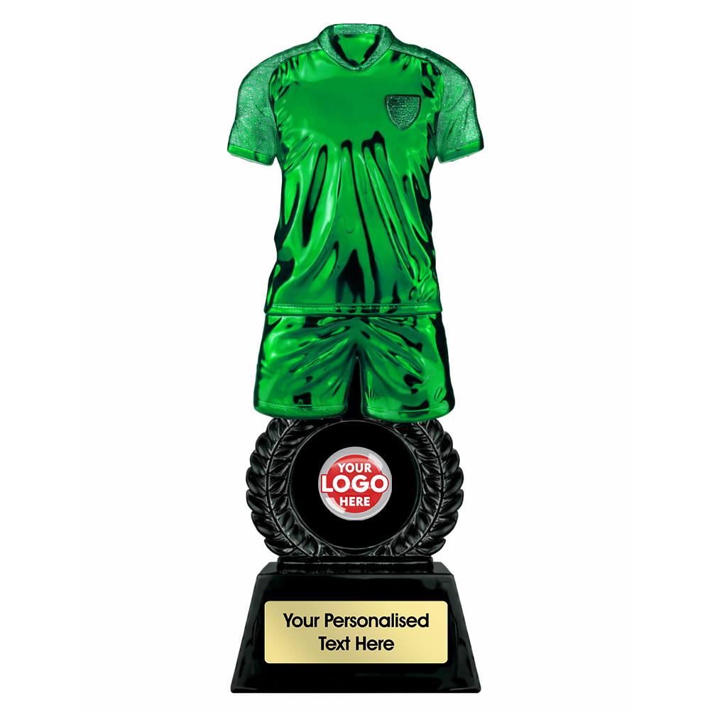 3D Green Football Kit Trophy with Logo Centre (PA26077A) BW Trophies