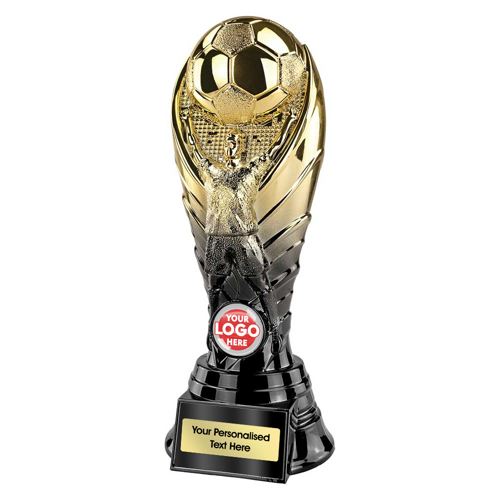 Two Tone Black & Gold Footballer and Ball Trophy (PA26095A/B/C/D) BW Trophies