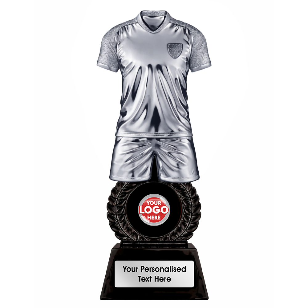 3D Silver Football Kit Trophy with Logo Centre (PA26223A) BW Trophies