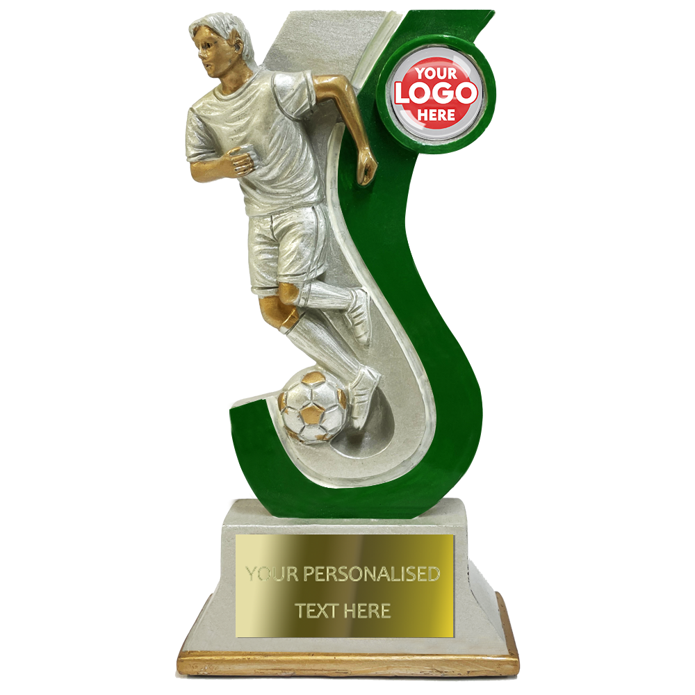 Footballer Resin Trophy Award in Silver and Green (PCM1374/2) BW Trophies