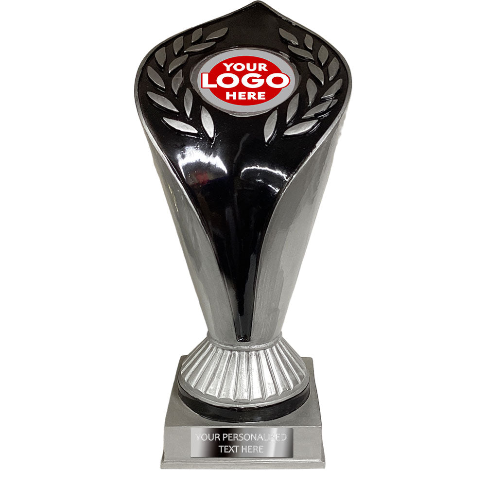 Black & Silver Resin Torch Shaped Trophy with Laurel Design PCM13752/3