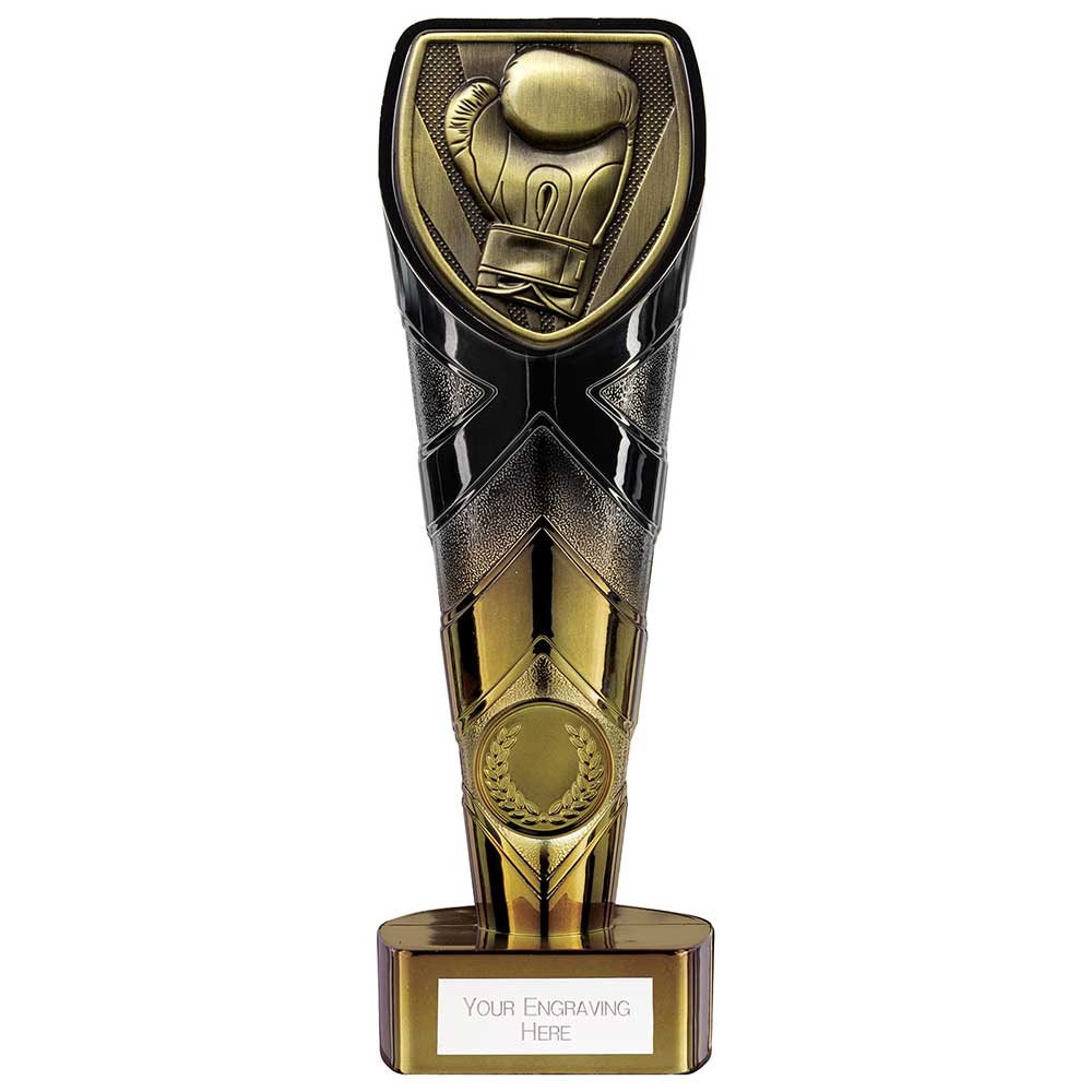 Personalised Black and Gold Boxing Glove Trophy with Club Logo
