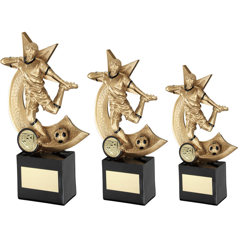 Gold and Black Footballer Swoosh Trophy (RF970A/B) BW Trophies