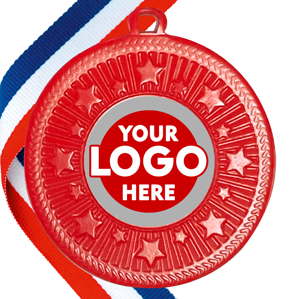 Unique Red Medal with your Personalised Logo BW Trophies