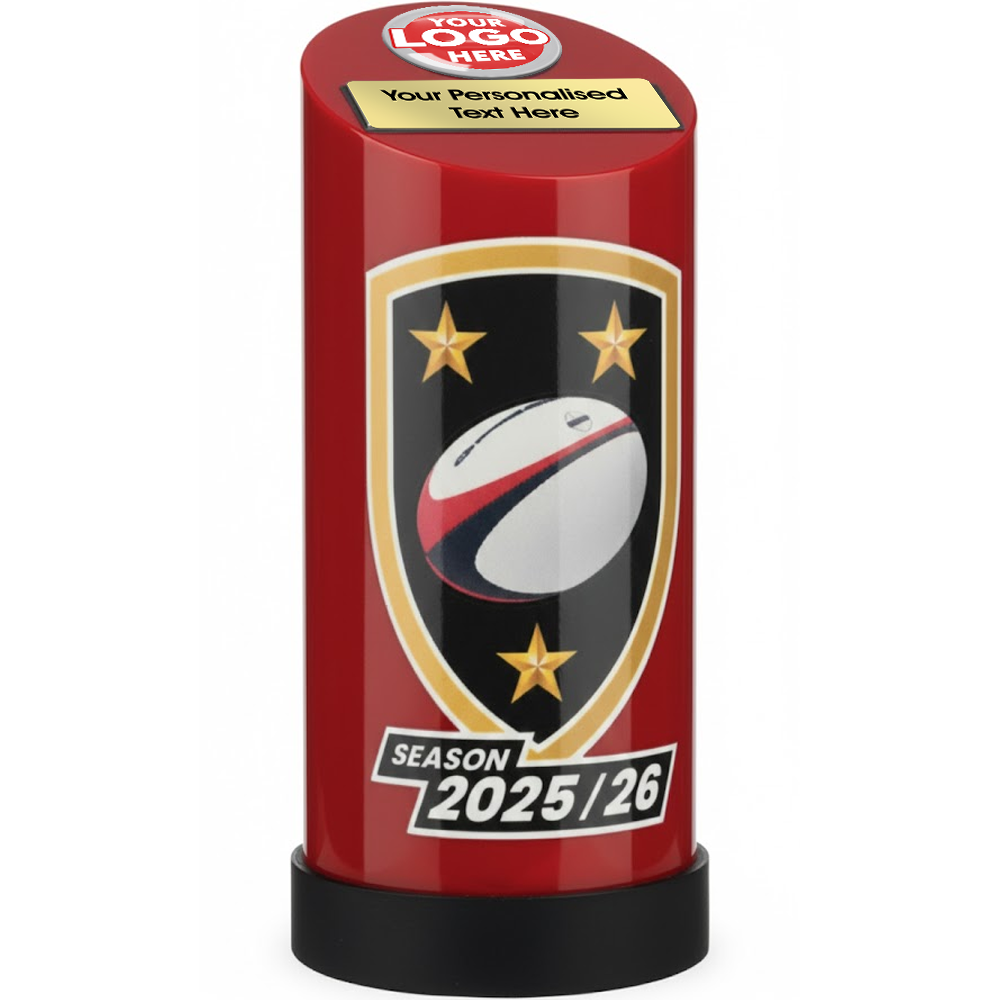 Cylindrical Rugby Award in Red (8000C) BW Trophies
