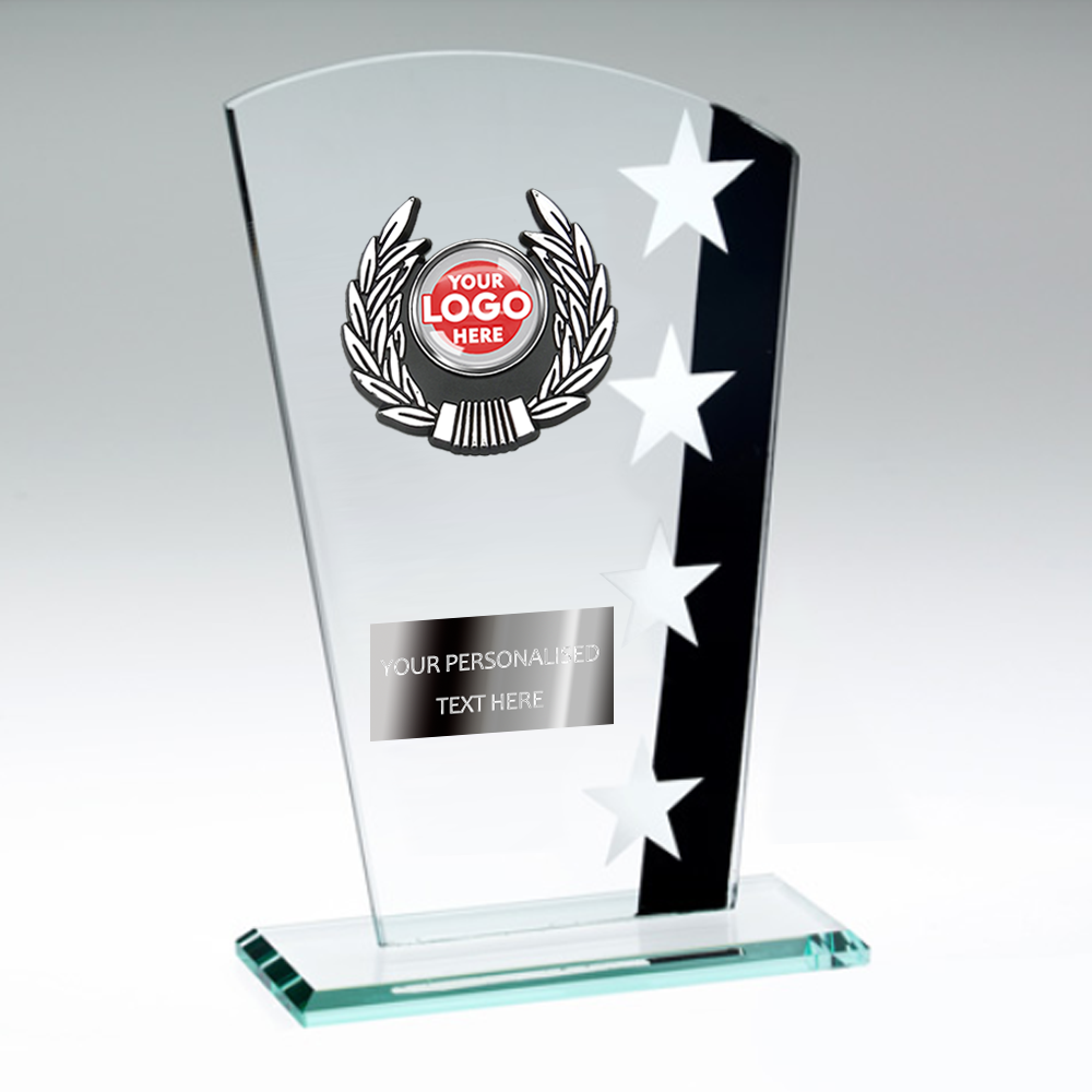 Elegant Glass Award Featuring Silver Stars (SK2B) BW Trophies
