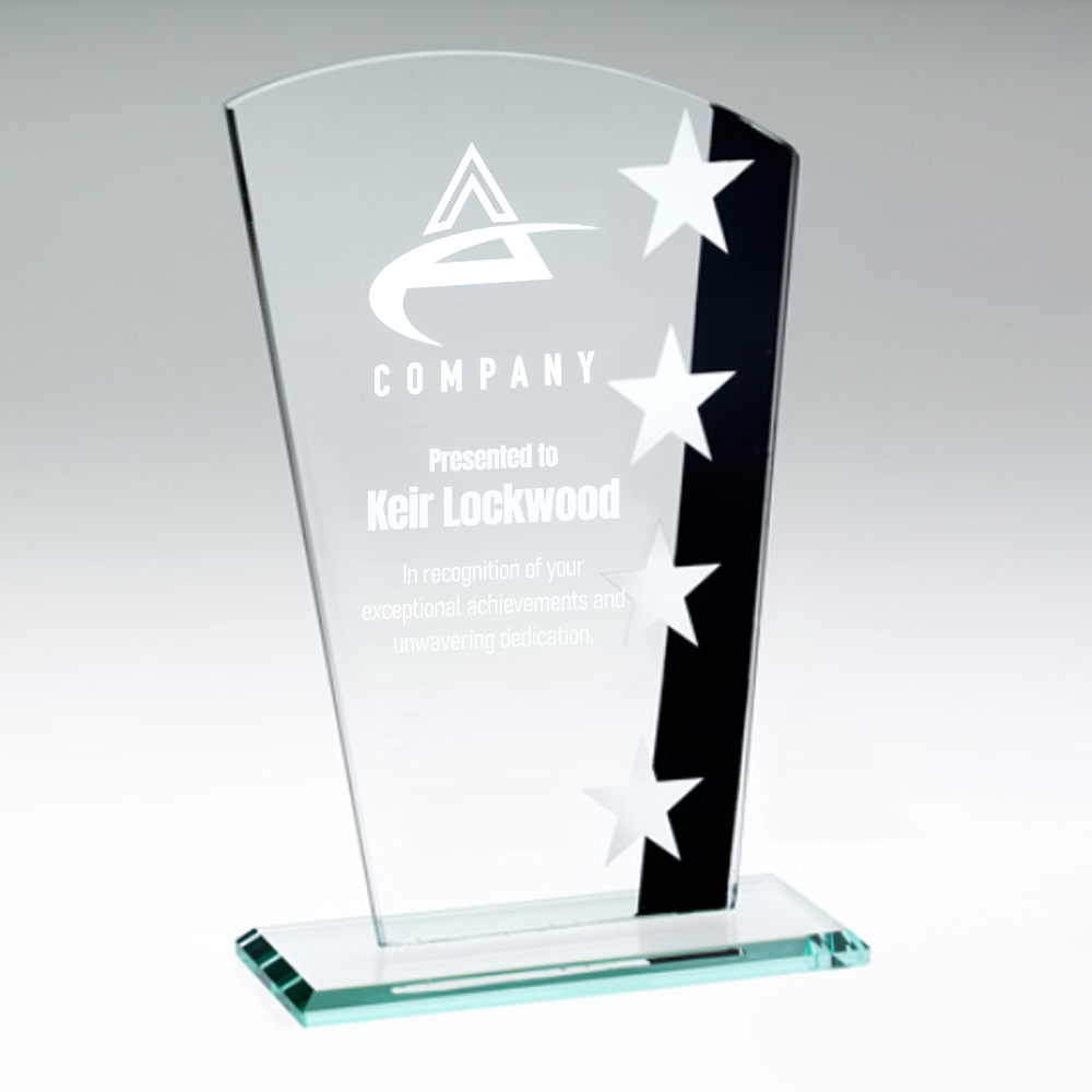 Elegant Lasered Glass Award Featuring Silver Stars (SK2B) BW Trophies