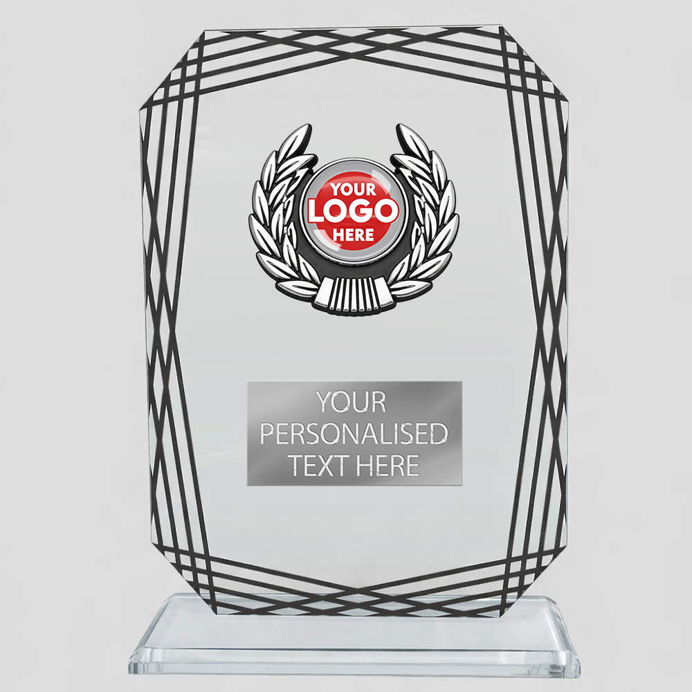 Remarkable Rectangular Glass Award with Silver Stripes (SL2B) BW Trophies