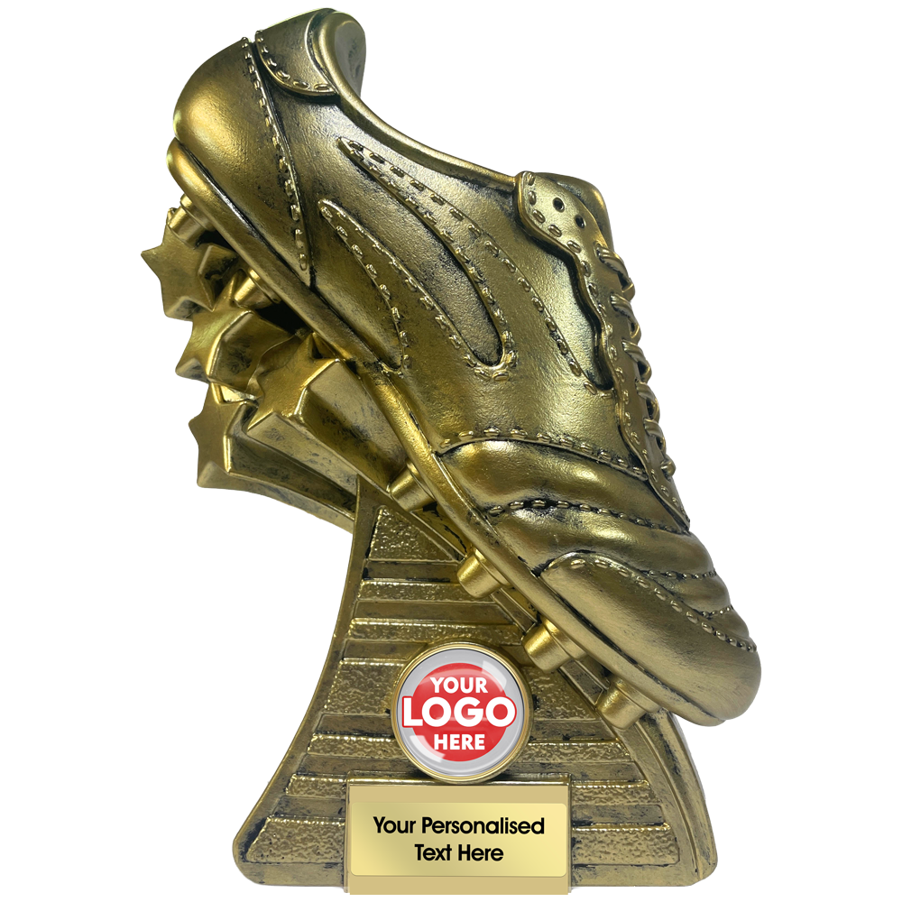Antique Gold Football Boot and Stars (SRS062/3) BW Trophies