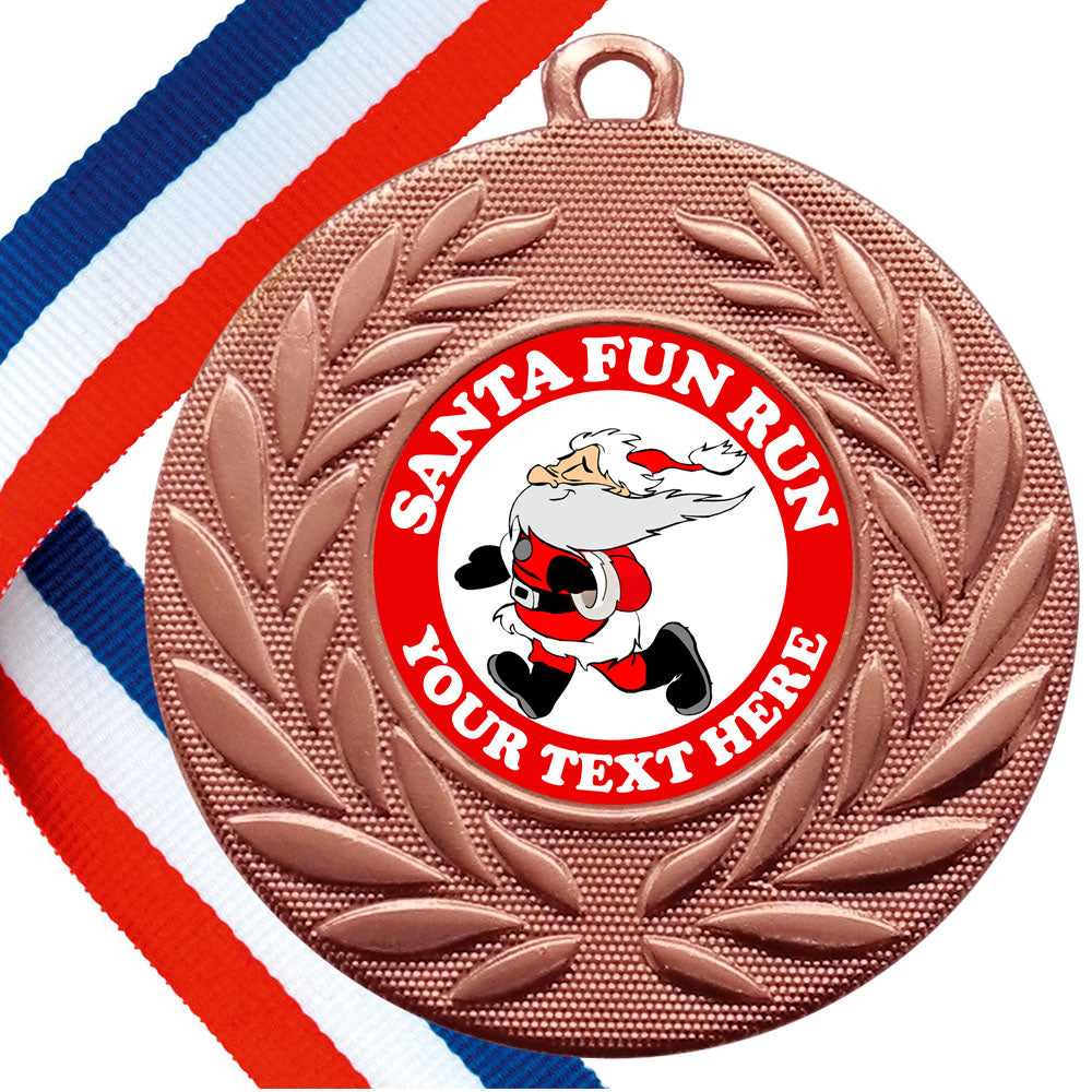 Santa Fun Run Wreath Medals Design 2 with Flat Centres BW Trophies