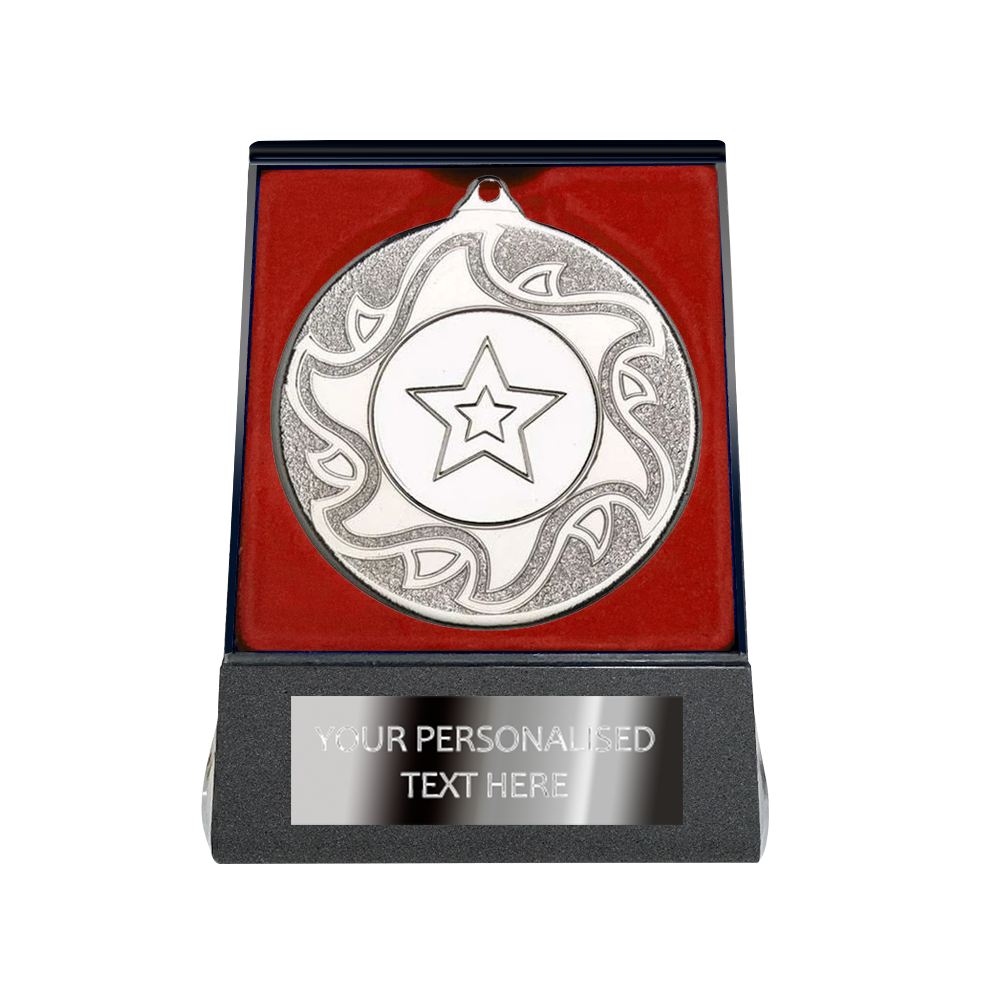 Multi-choice Medal in Red Flipover Box with Engraved Metal Plate BW Trophies