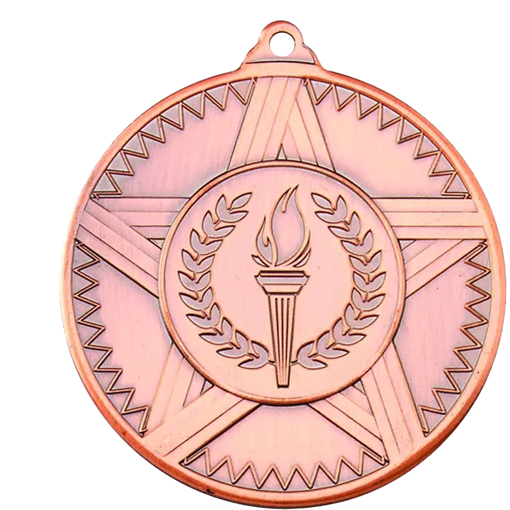 50mm Striped Star Design Medals with Glossy Dome on Ribbons
