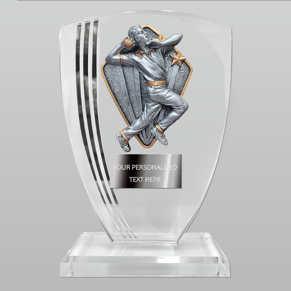 Quality Cricket Glass Award with Choice of Diamond Disc (T3682) BW Trophies