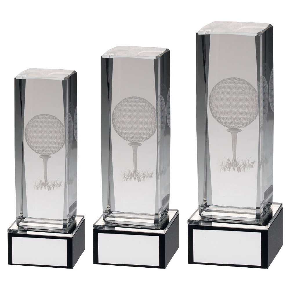 Clear Glass Lasered Golf Column On Black Base (TD572GA/B/C) BW Trophies