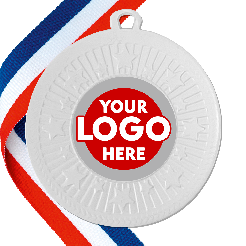 Unique White Medal with your Personalised Logo BW Trophies